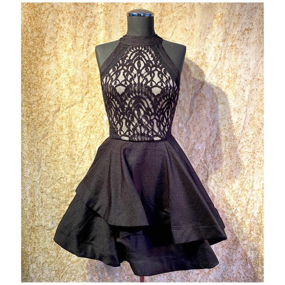 San Joy Dresses & Skirts - San Joy Black Lace Halter Top Dress Size SMALL NWT